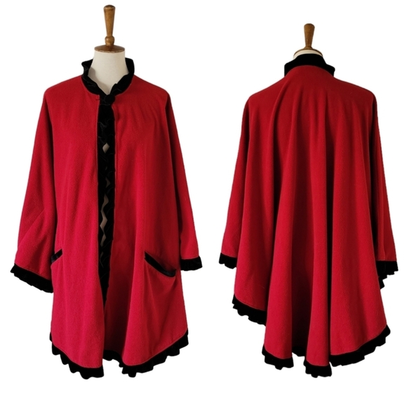 La Moda Lord Daniels Vintage Red and Black Velvet Trim Cape